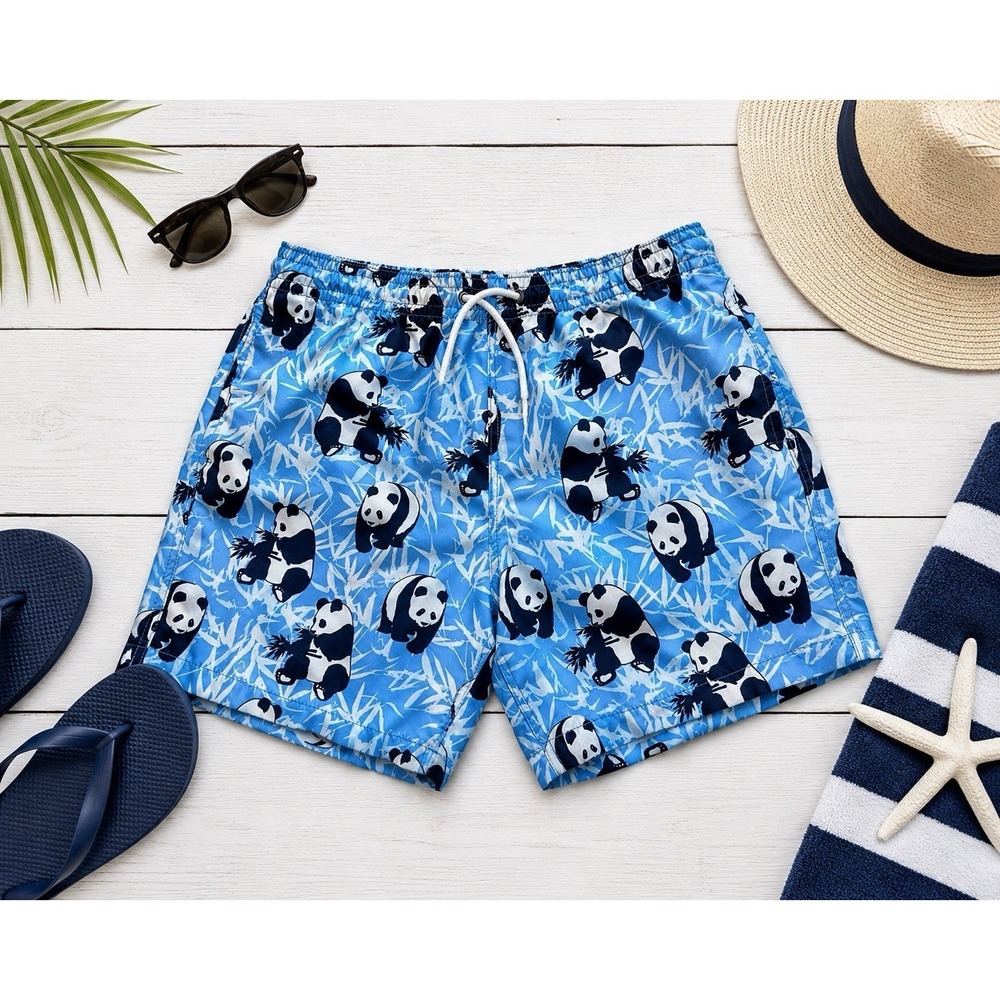 Trunks Brand Men Swim Trunks L Panda Bamboo‎ Blue Beach Mesh Lined Pool